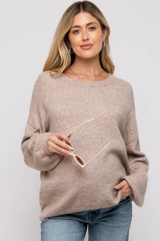 Taupe Basic Drop Shoulder Maternity Sweater sold by Pinkblush