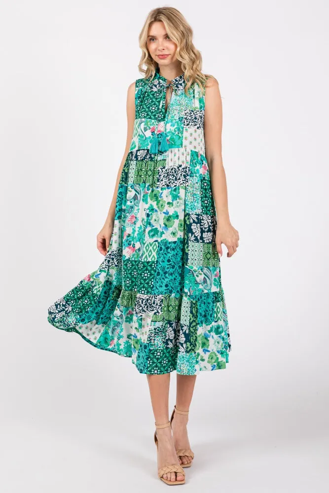 Emerald Green Floral Paisley Tassel Tie Ruffle Hem Midi Dress sold by Pinkblush
