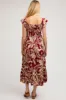 Burgundy Tropical Print Smocked Short Sleeve Maternity Maxi Dress sold by Pinkblush