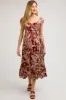 Burgundy Tropical Print Smocked Short Sleeve Maternity Maxi Dress sold by Pinkblush