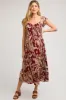 Burgundy Tropical Print Smocked Short Sleeve Maternity Maxi Dress sold by Pinkblush