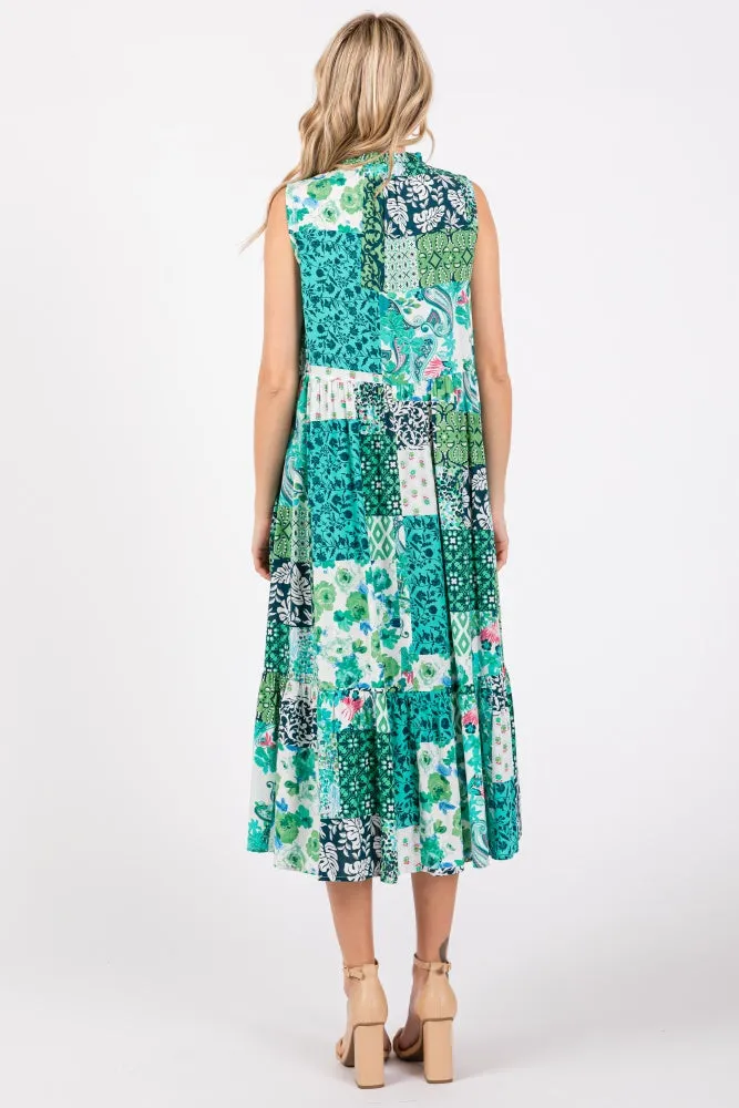 Emerald Green Floral Paisley Tassel Tie Ruffle Hem Midi Dress sold by Pinkblush product image thumbnail 3