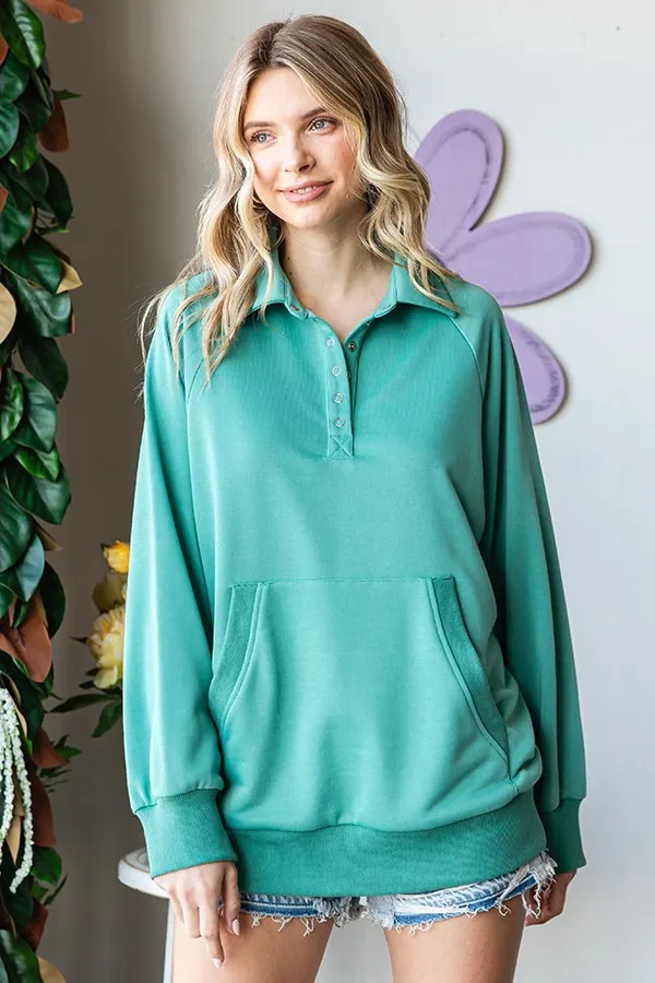 Jade Collared Snap Button Pullover sold by Pinkblush