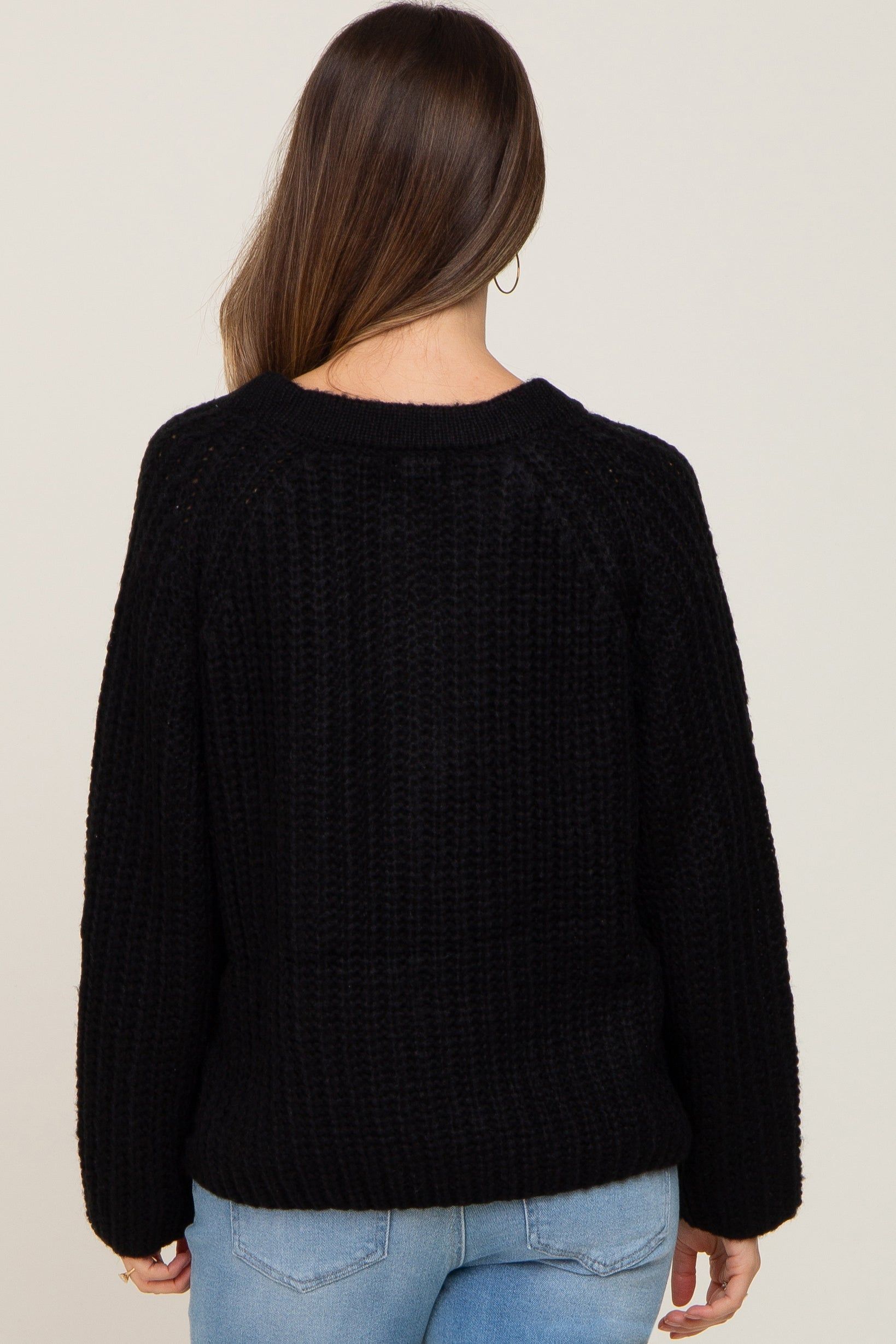 Black Open Knit Button Front Maternity Sweater sold by Pinkblush product image thumbnail 3