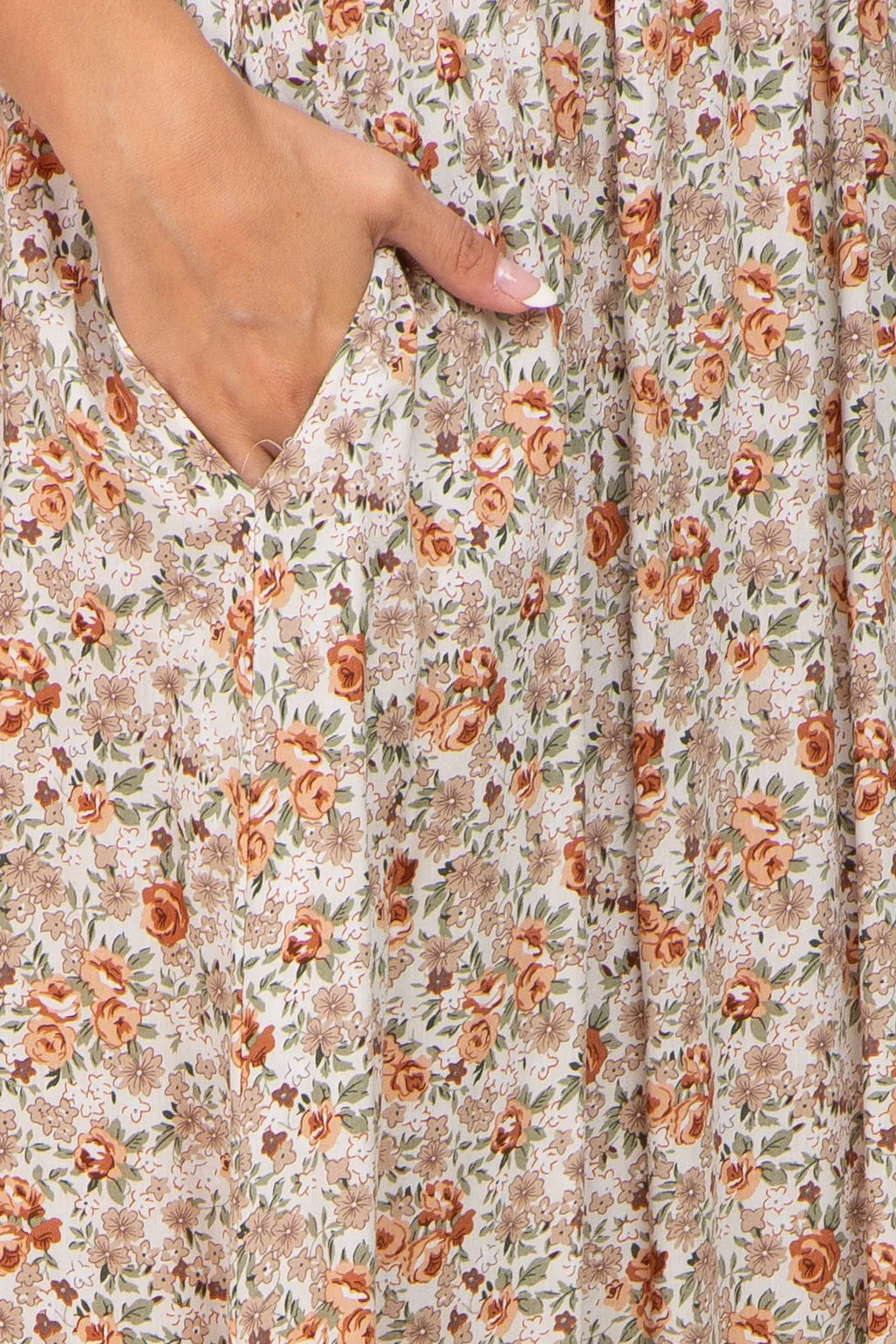 Taupe Floral Off Shoulder Long Sleeve Maxi Dress sold by Pinkblush product image thumbnail 4