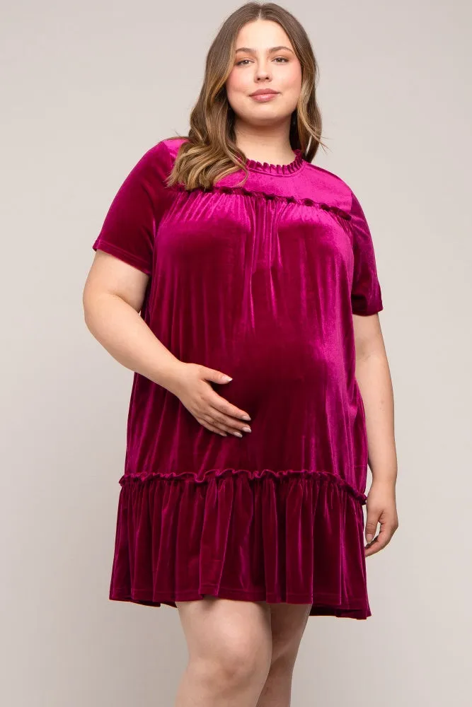 Burgundy Ruffle Accent Velvet Maternity Plus Dress sold by Pinkblush