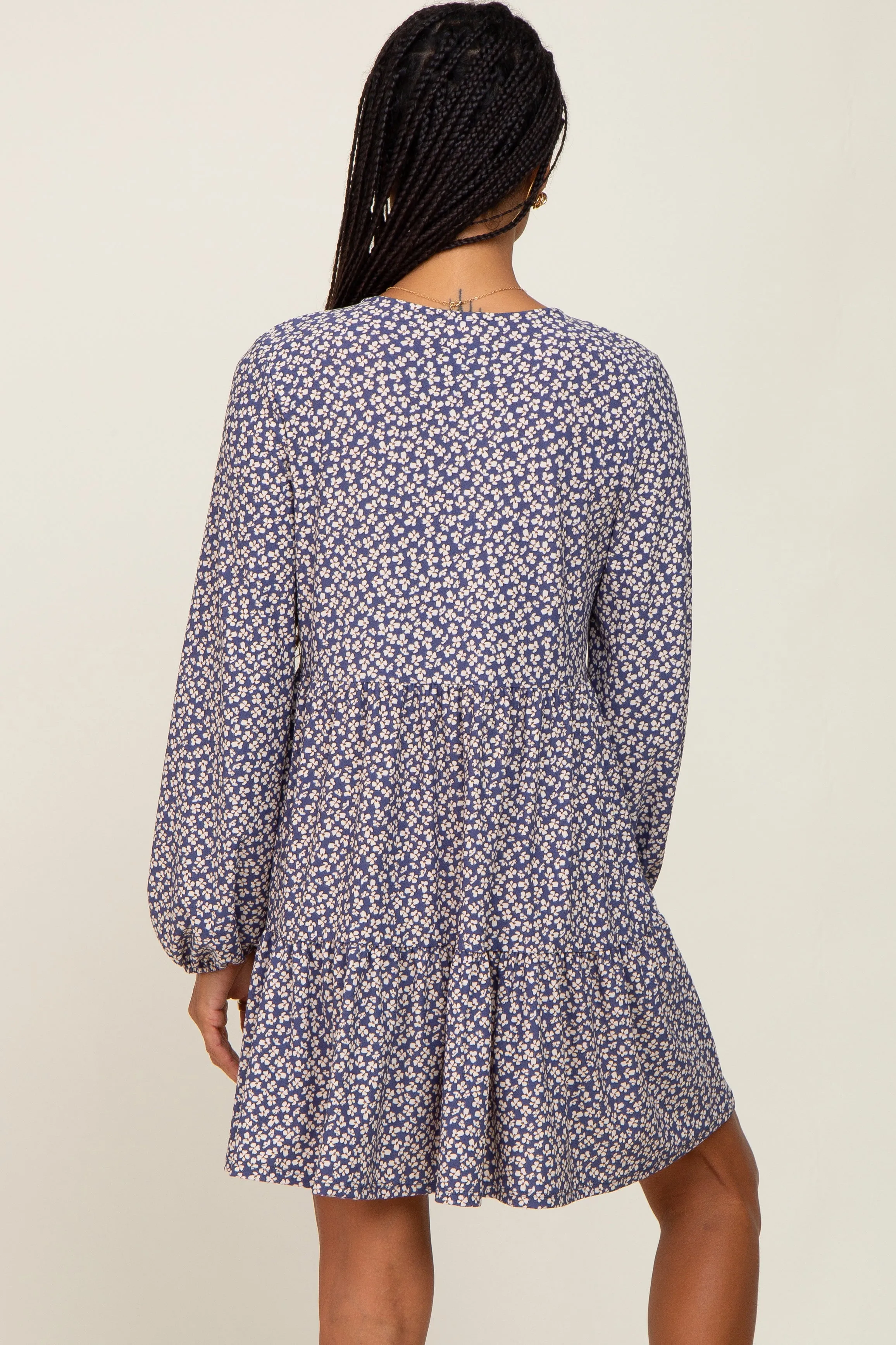 Navy Floral Long Sleeve Tiered Dress sold by Pinkblush product image thumbnail 3