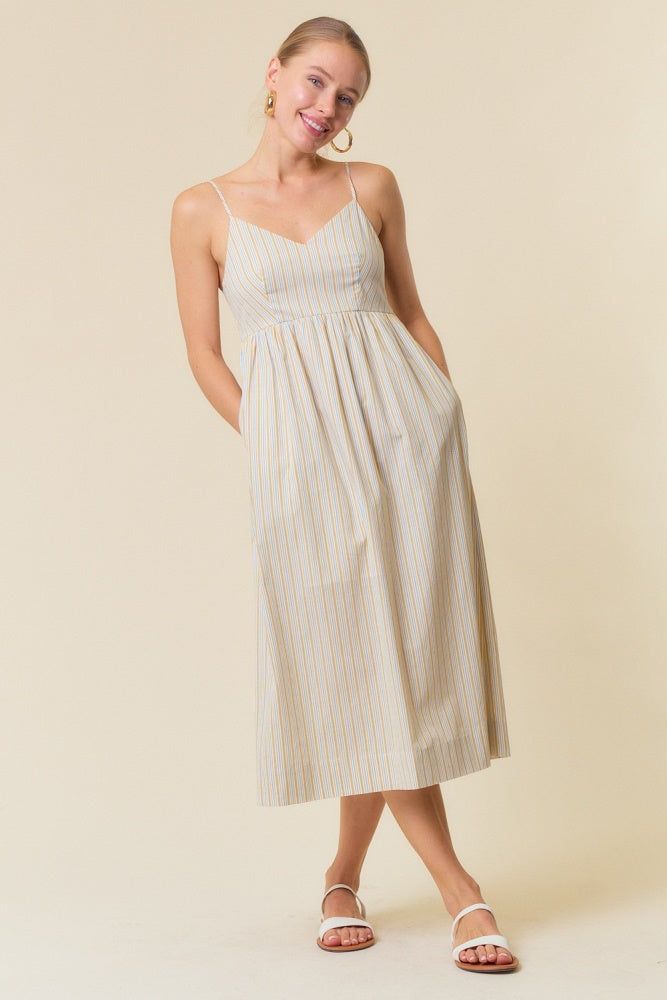 Yellow Blue Multi Colored Striped Cami Midi Dress sold by Pinkblush product image thumbnail 2