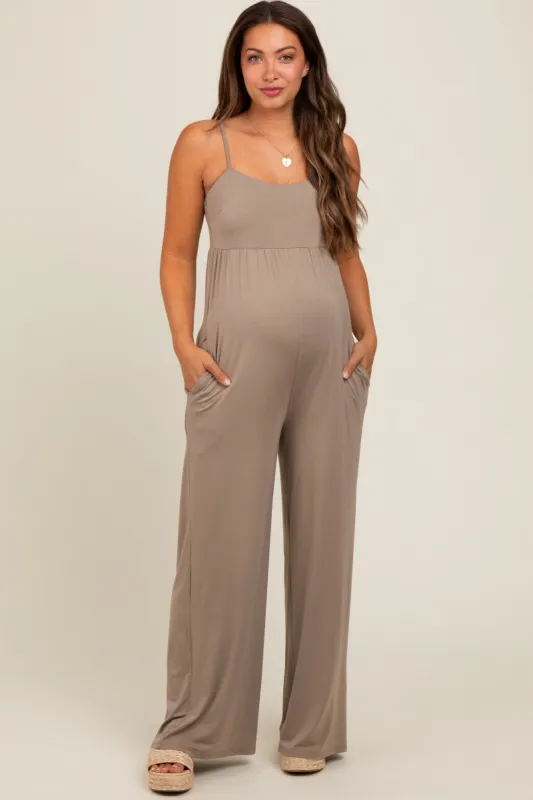 Mocha Wide Leg Maternity Jumpsuit sold by Pinkblush