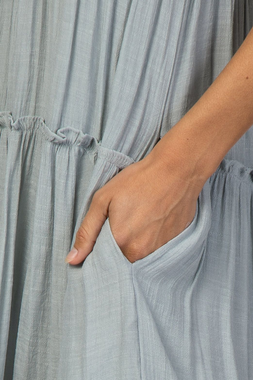 Blue Smocked Off Shoulder Ruffle Tiered Midi Dress sold by Pinkblush product image thumbnail 4