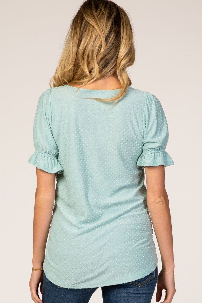 Mint Green Textured Polka Dot Short Ruffle Sleeve V-Neck Maternity Top sold by Pinkblush product image thumbnail 3