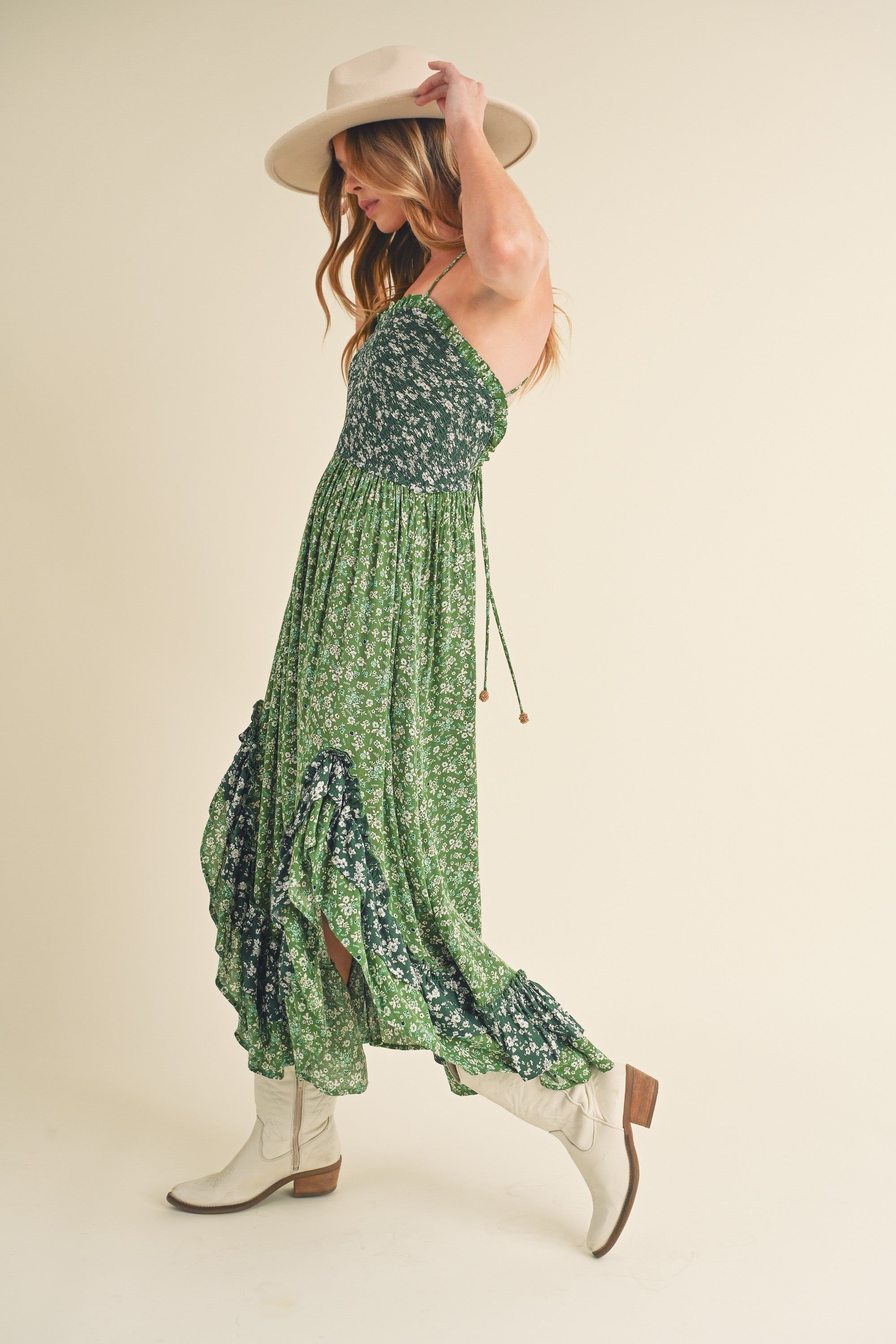 Green Printed Ruffle Dress sold by Pinkblush product image thumbnail 2