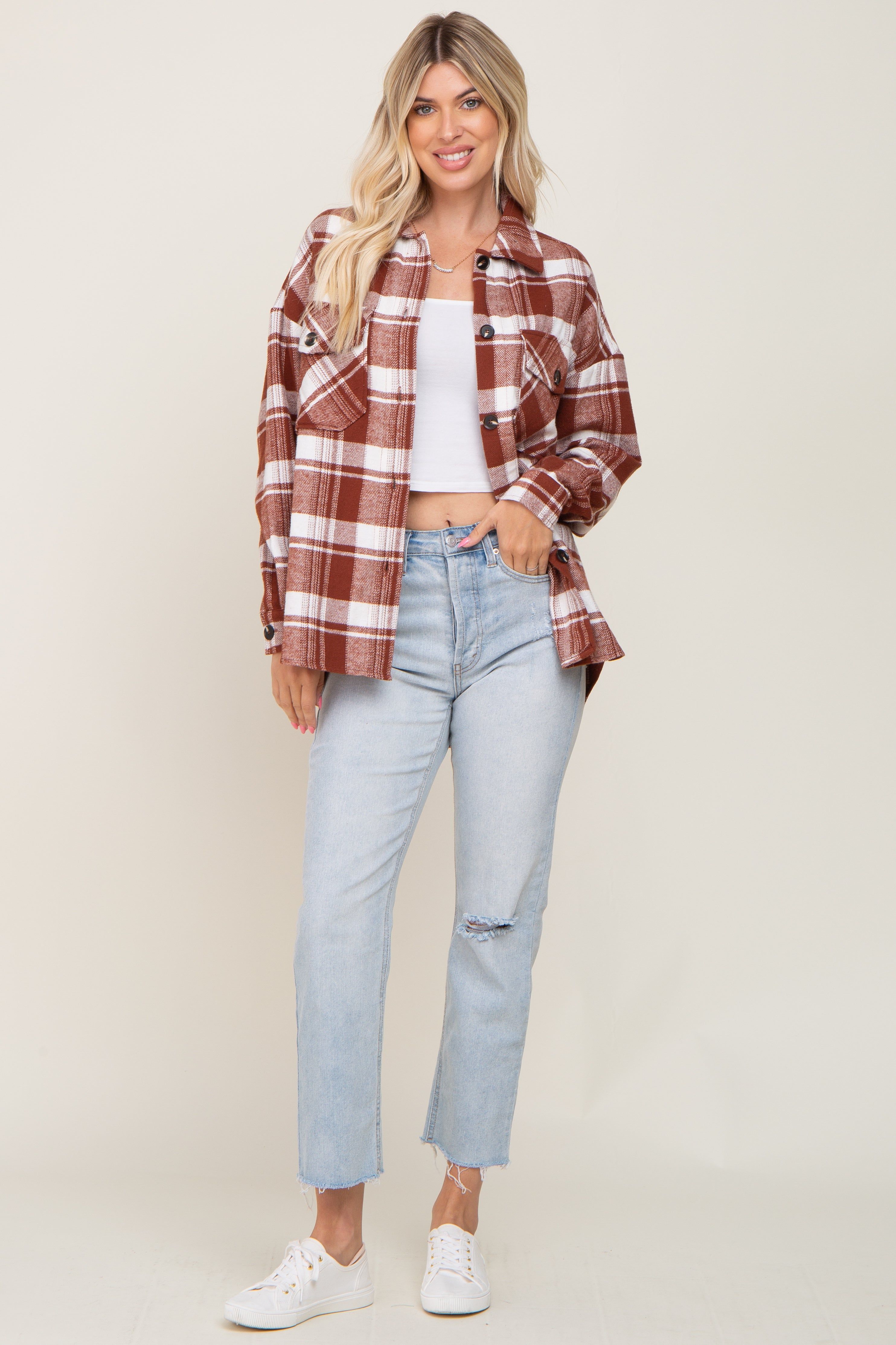 Rust Plaid Shirt Jacket sold by Pinkblush product image thumbnail 5