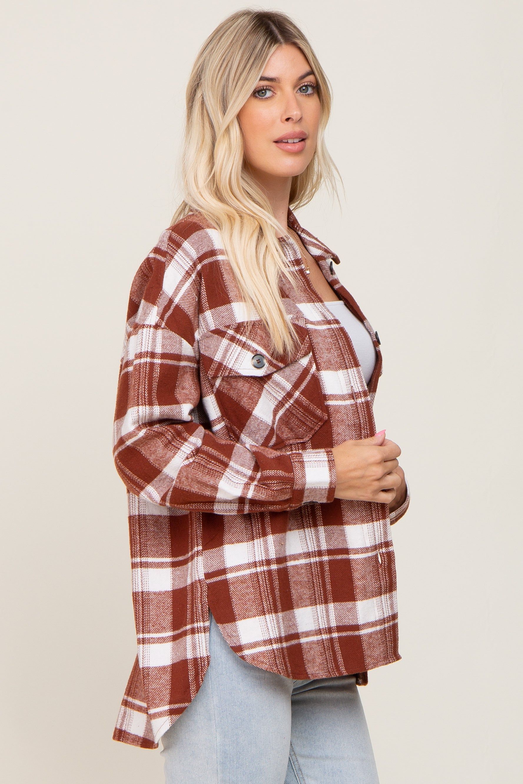 Rust Plaid Shirt Jacket sold by Pinkblush product image thumbnail 2