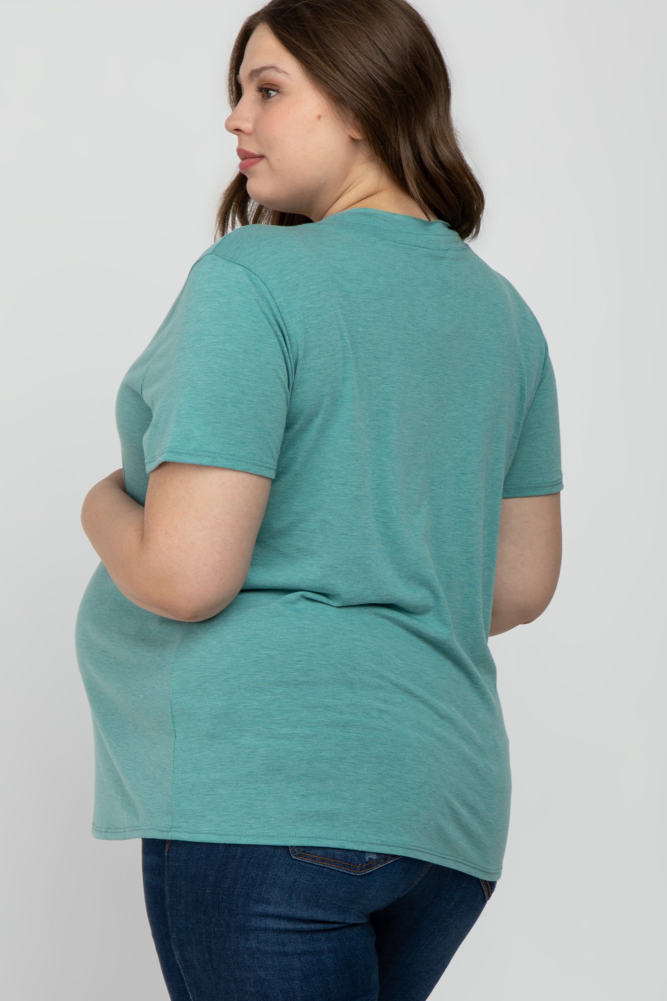 Mint Heathered V-Neck Plus Maternity Top sold by Pinkblush product image thumbnail 3