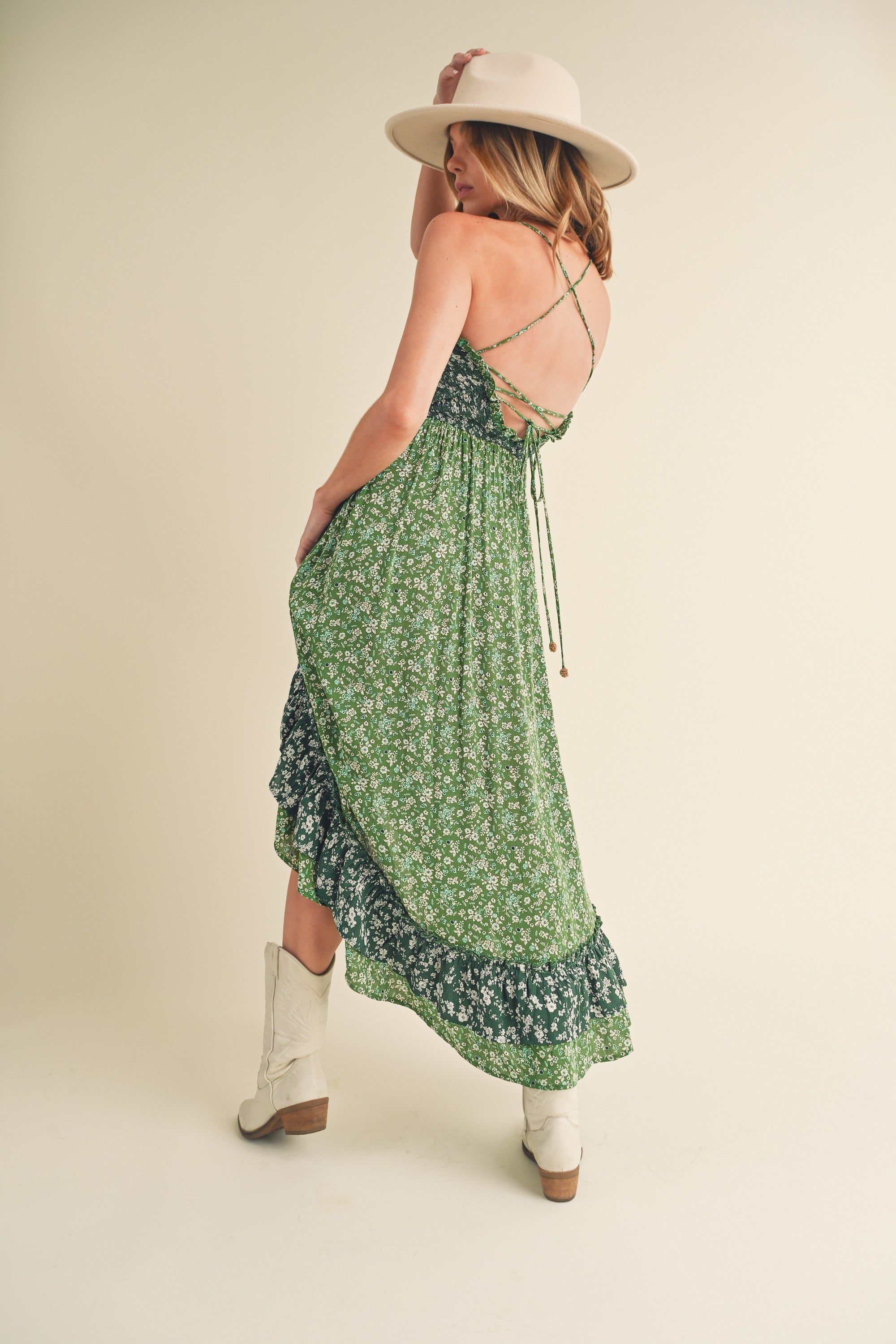 Green Printed Ruffle Dress sold by Pinkblush product image thumbnail 3