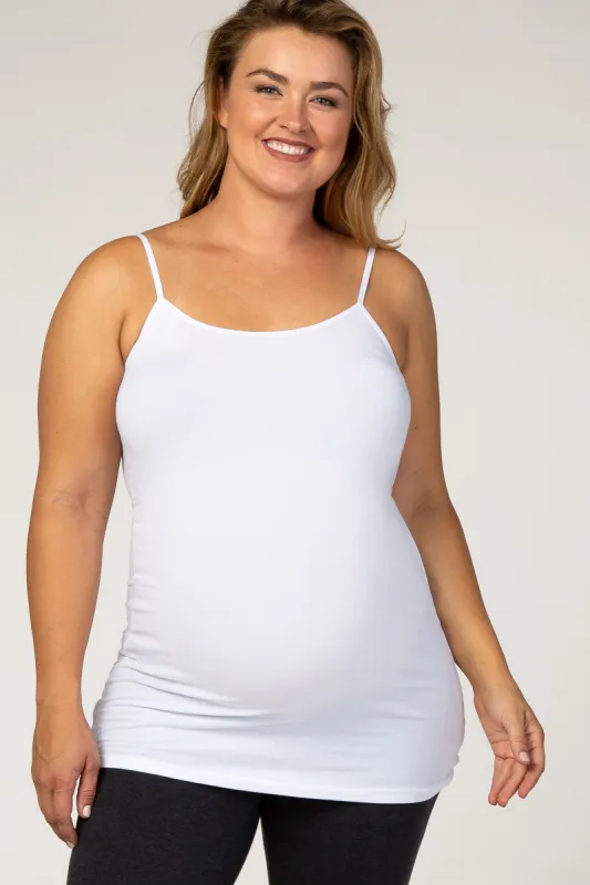 White Solid Maternity Plus Cami sold by Pinkblush