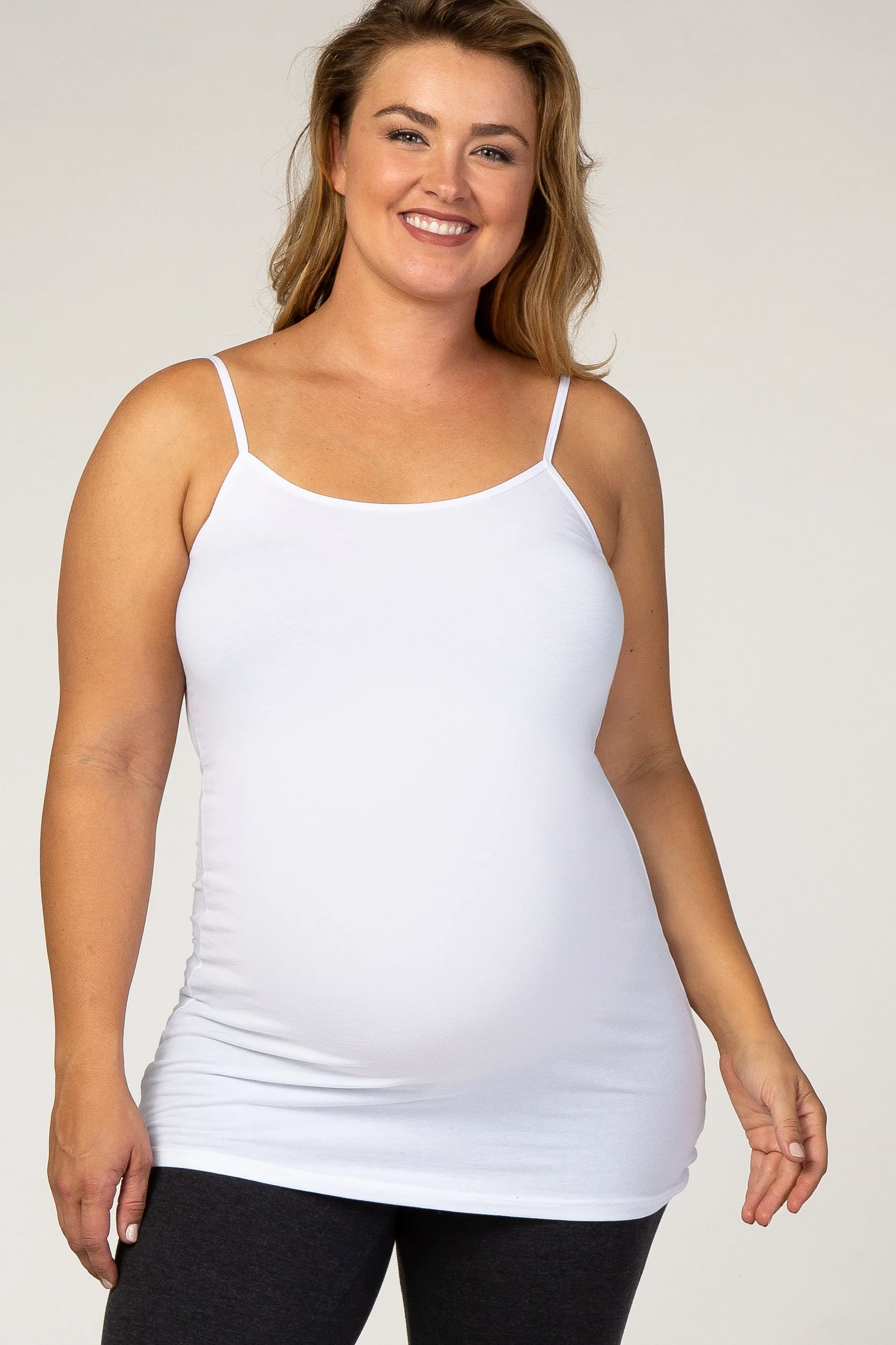 White Solid Maternity Plus Cami sold by Pinkblush