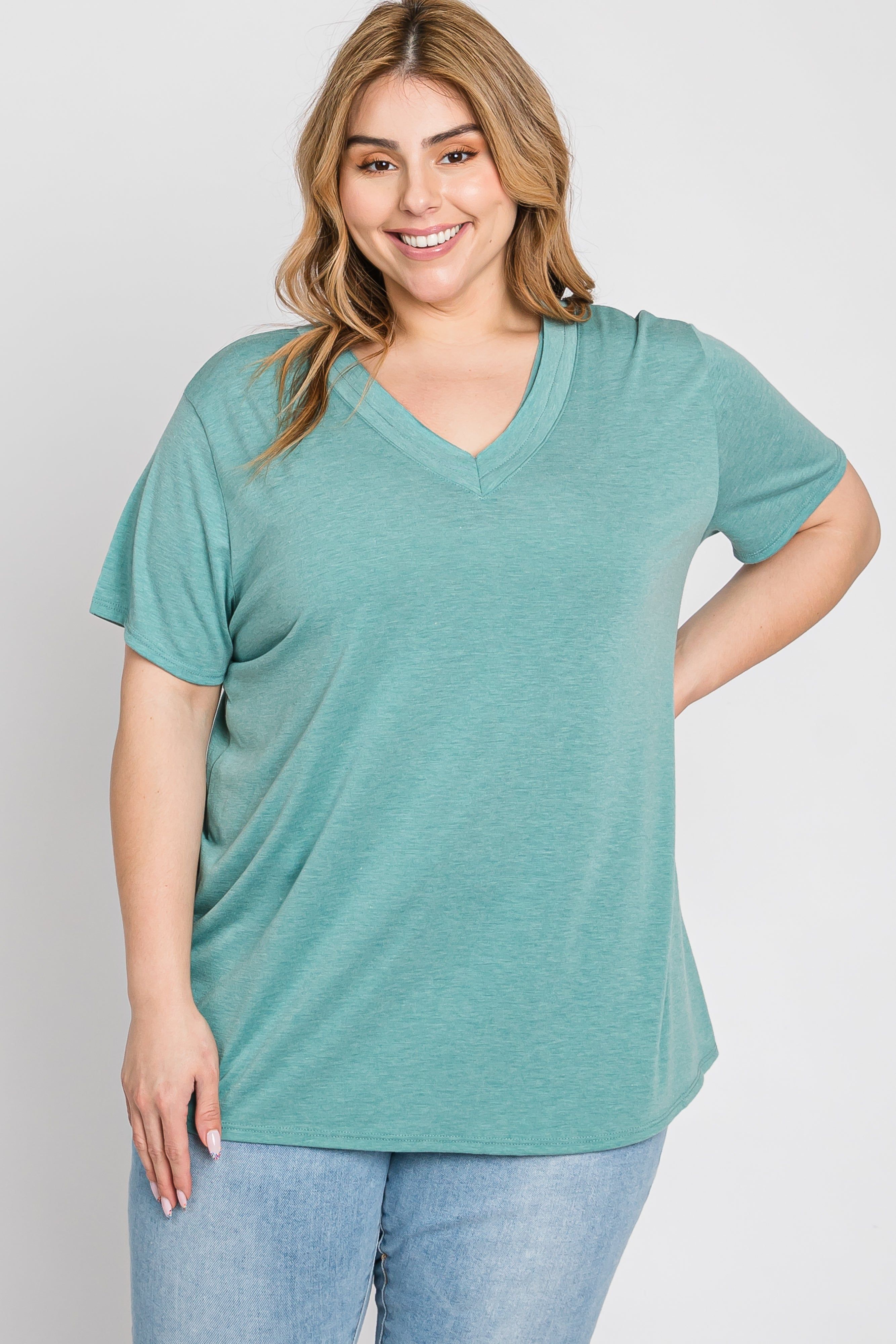Mint Heathered V-Neck Plus Maternity Top sold by Pinkblush product image thumbnail 4