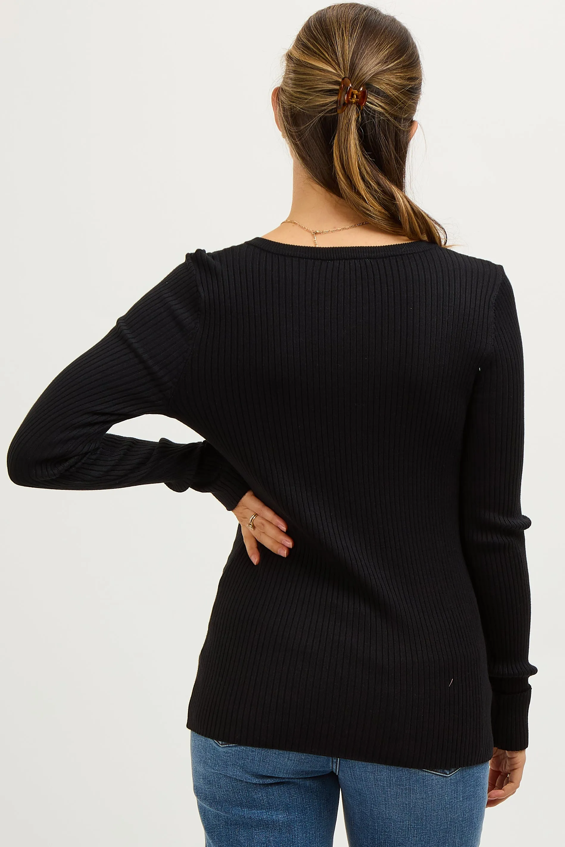 Charcoal Ribbed Maternity Henley Top sold by Pinkblush product image thumbnail 3