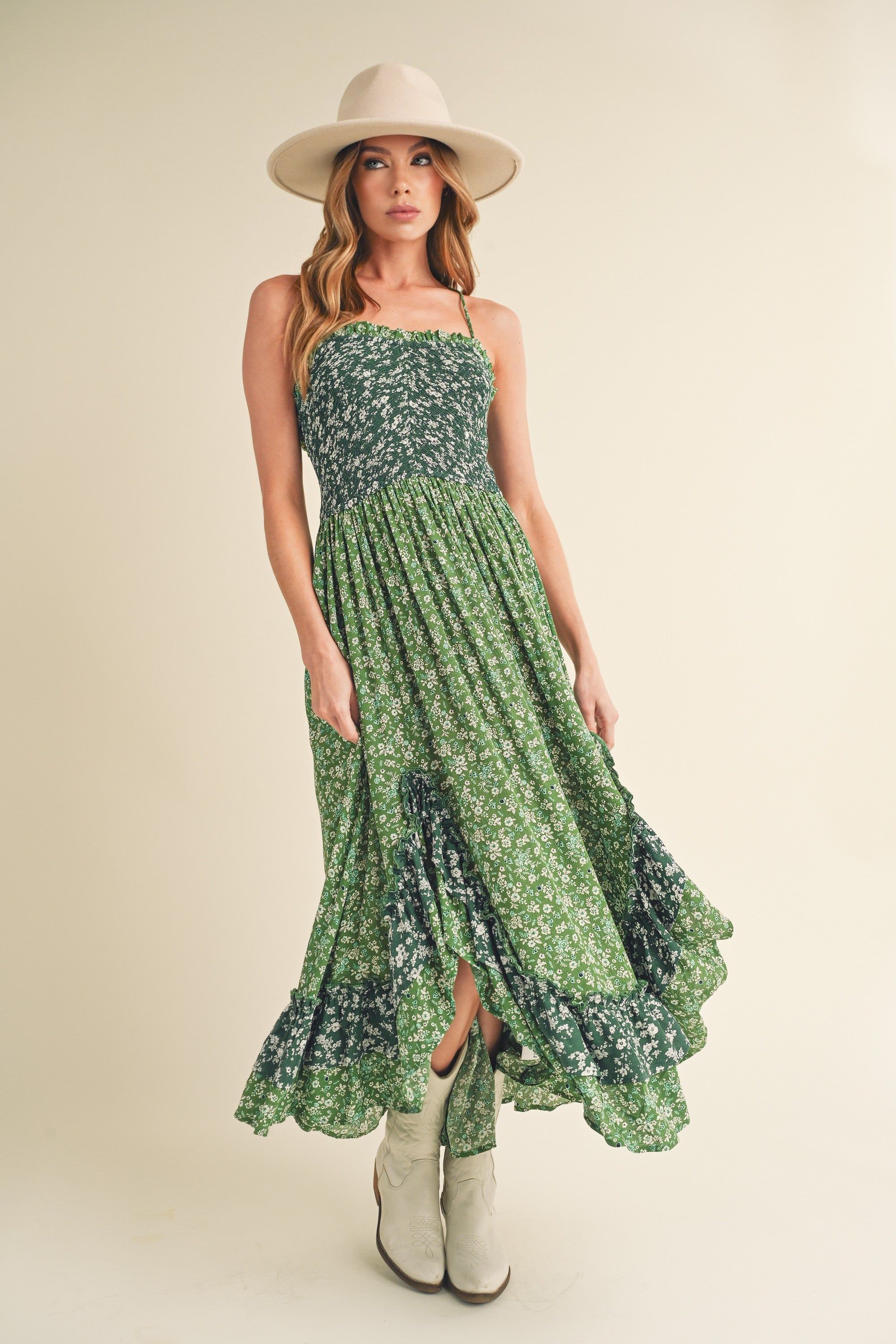 Green Printed Ruffle Dress sold by Pinkblush product image thumbnail 4