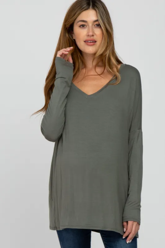 Olive V-Neck Maternity Top sold by Pinkblush