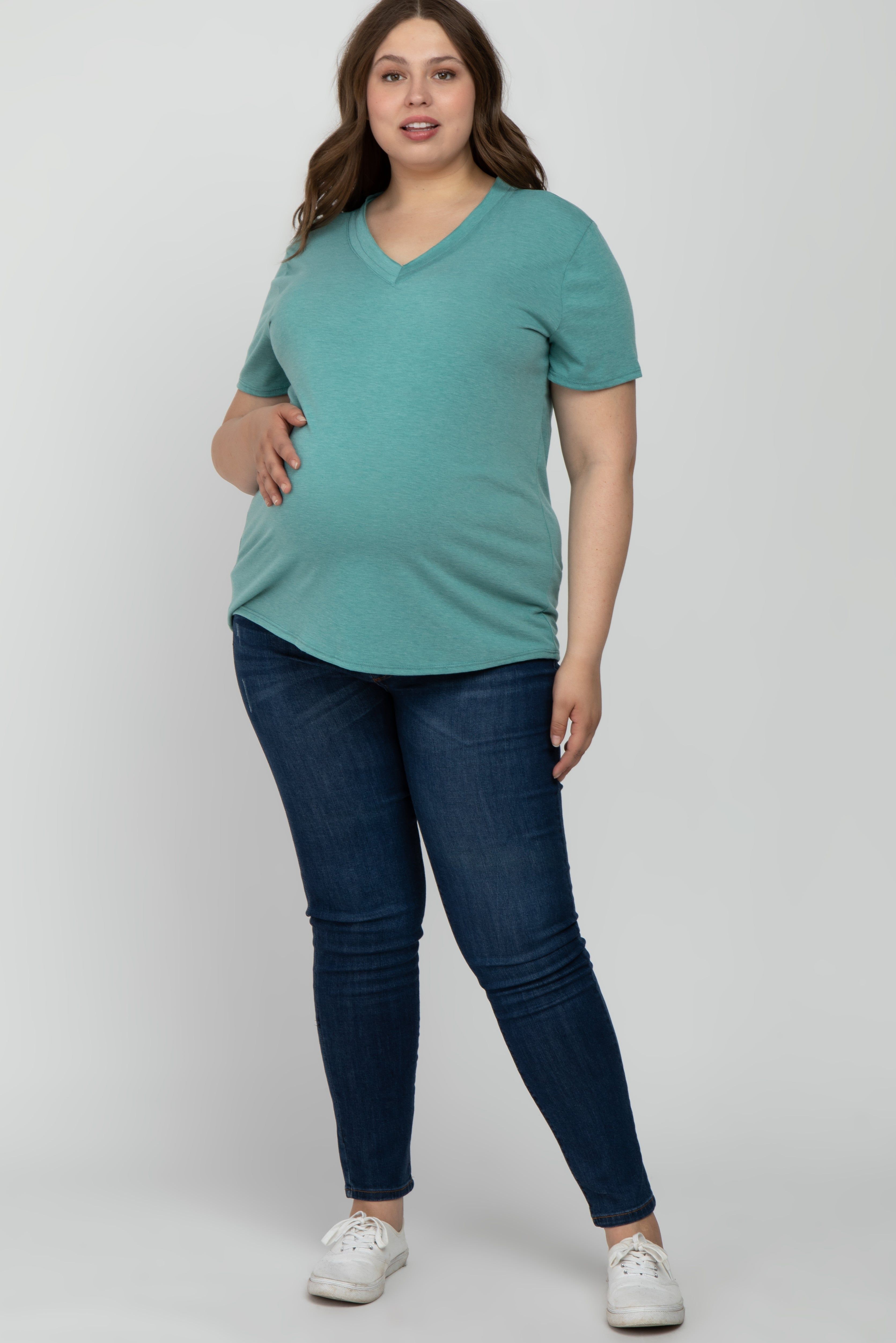 Mint Heathered V-Neck Plus Maternity Top sold by Pinkblush product image thumbnail 2