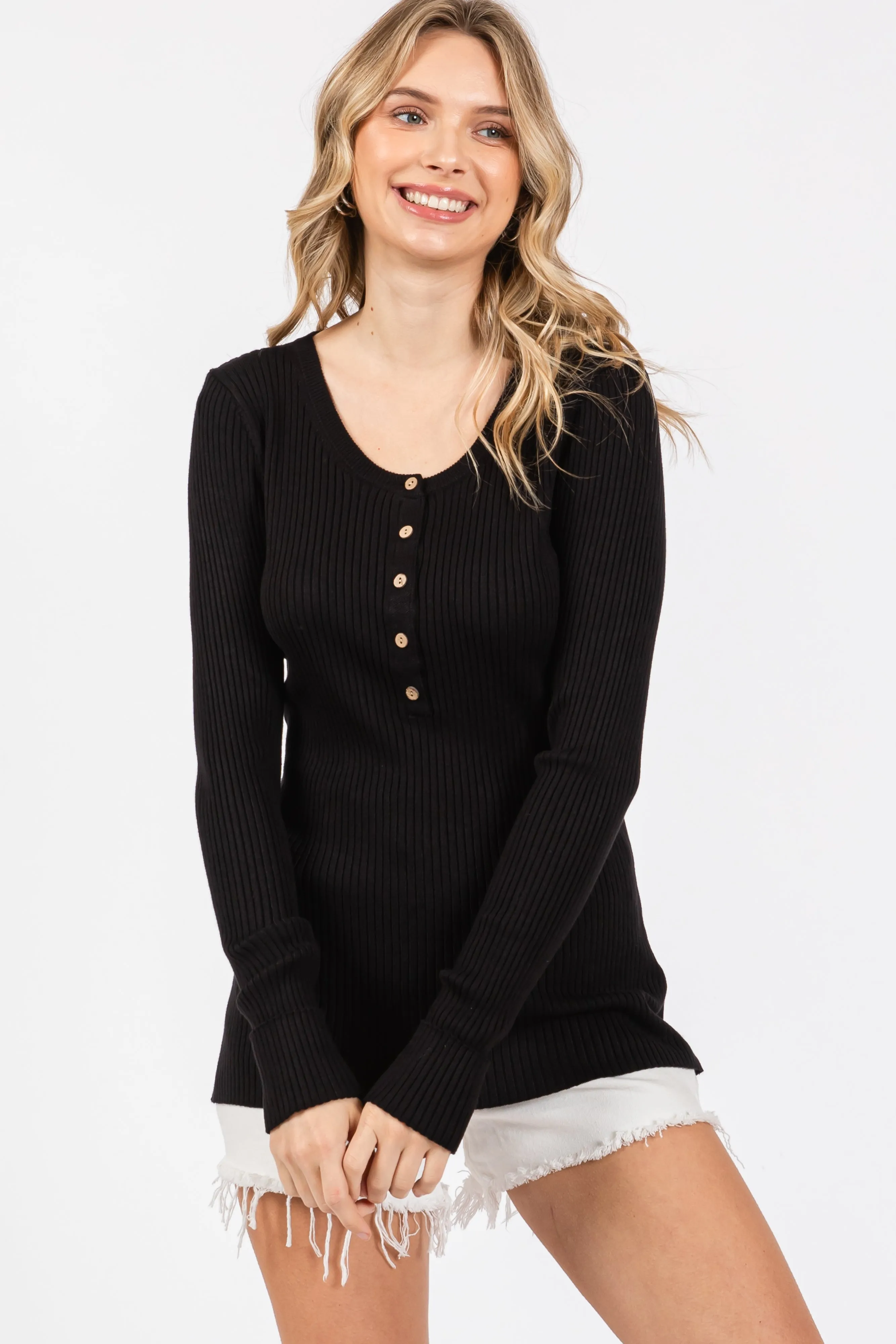 Charcoal Ribbed Maternity Henley Top sold by Pinkblush product image thumbnail 4