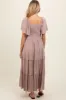 Mocha Crochet Lace Tiered Ruffle Maternity Maxi Dress sold by Pinkblush