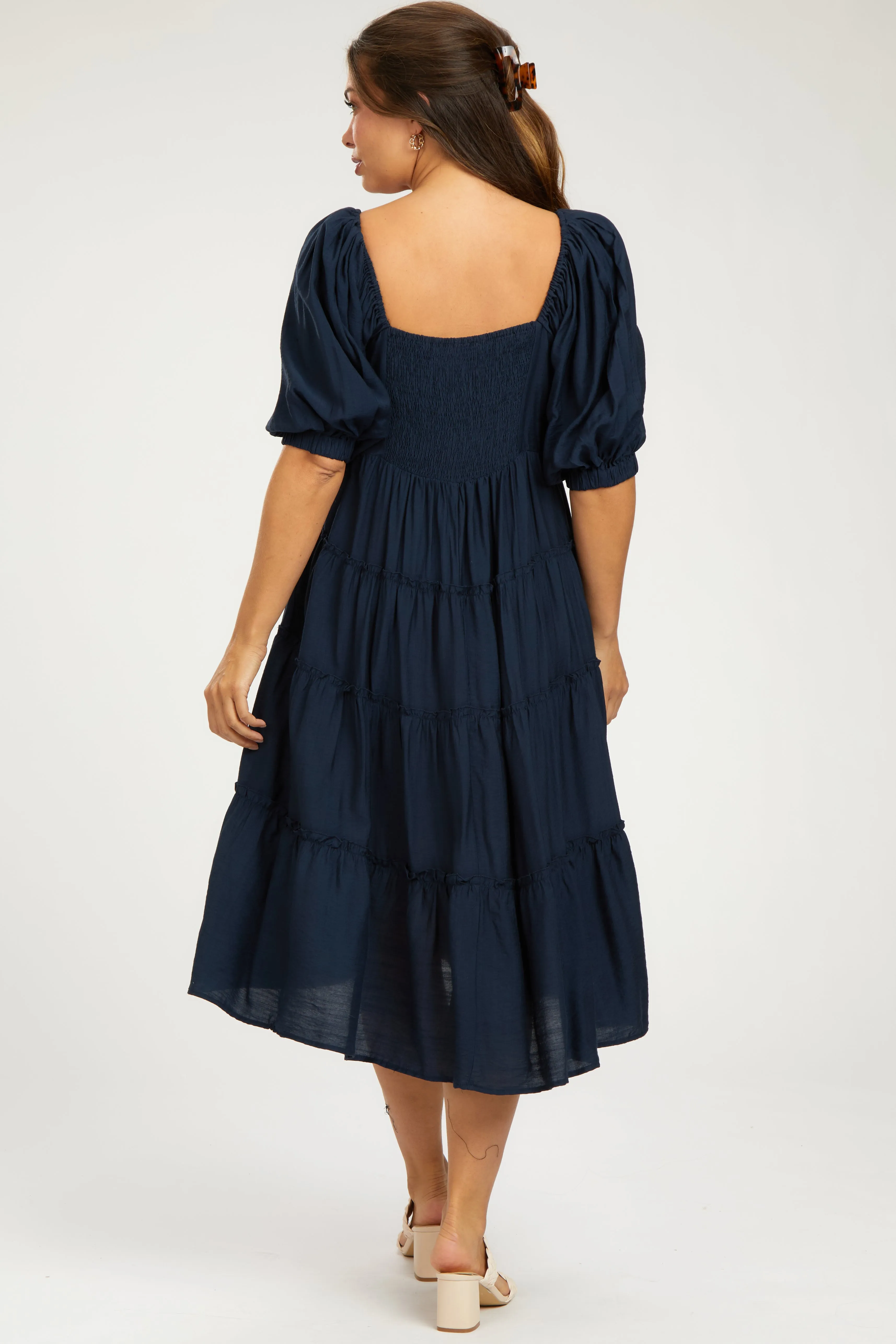 Navy Tiered Maternity Midi Dress sold by Pinkblush product image thumbnail 3