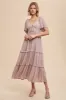Mocha Crochet Lace Tiered Ruffle Maternity Maxi Dress sold by Pinkblush