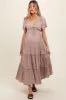 Mocha Crochet Lace Tiered Ruffle Maternity Maxi Dress sold by Pinkblush