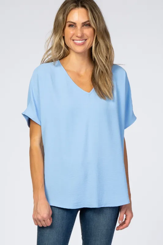 Light Blue Short Sleeve Blouse sold by Pinkblush