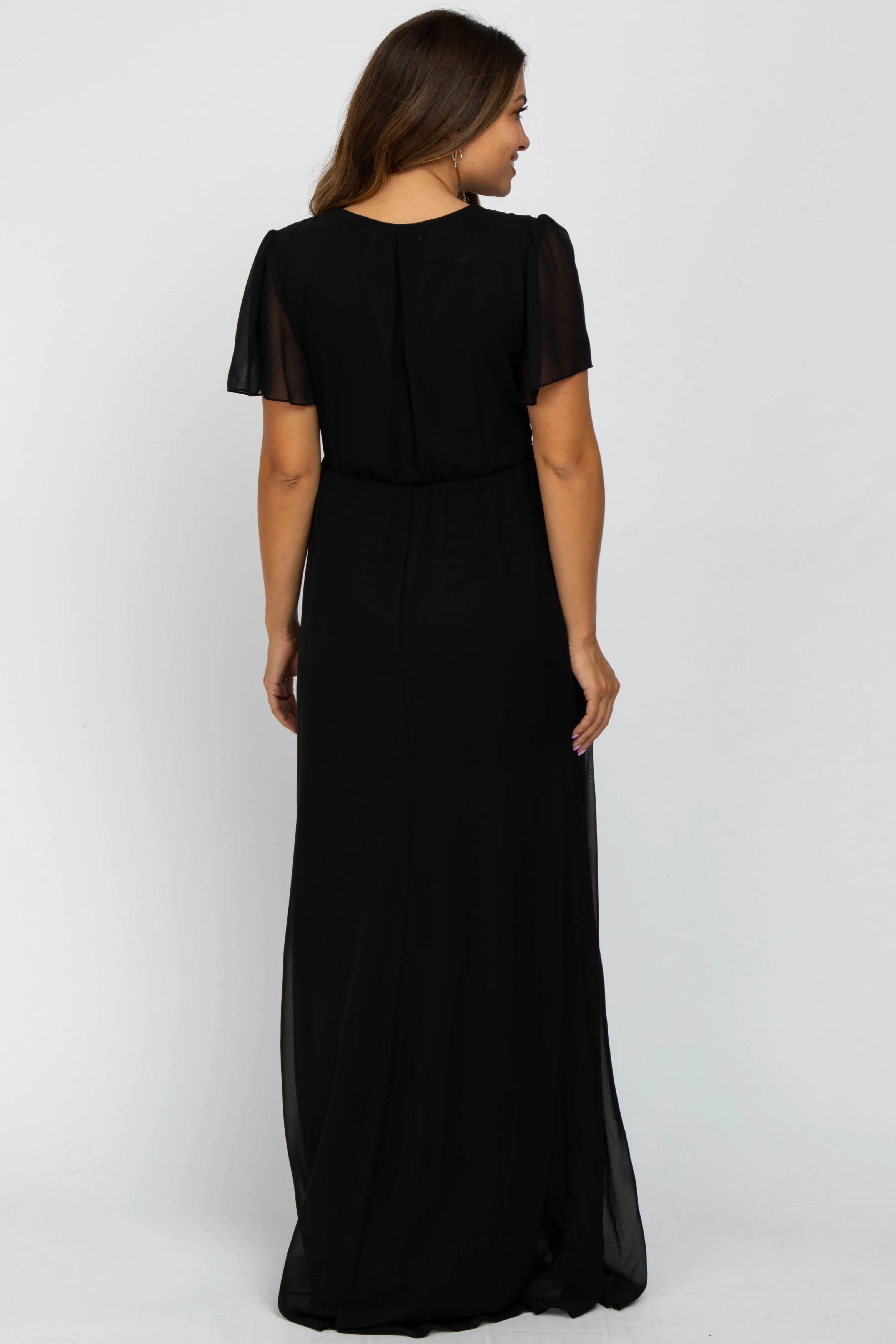 Black Chiffon Short Sleeve Maternity Maxi Dress sold by Pinkblush product image thumbnail 3
