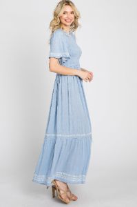 Light Blue Embroidered Accent Maxi Dress sold by Pinkblush