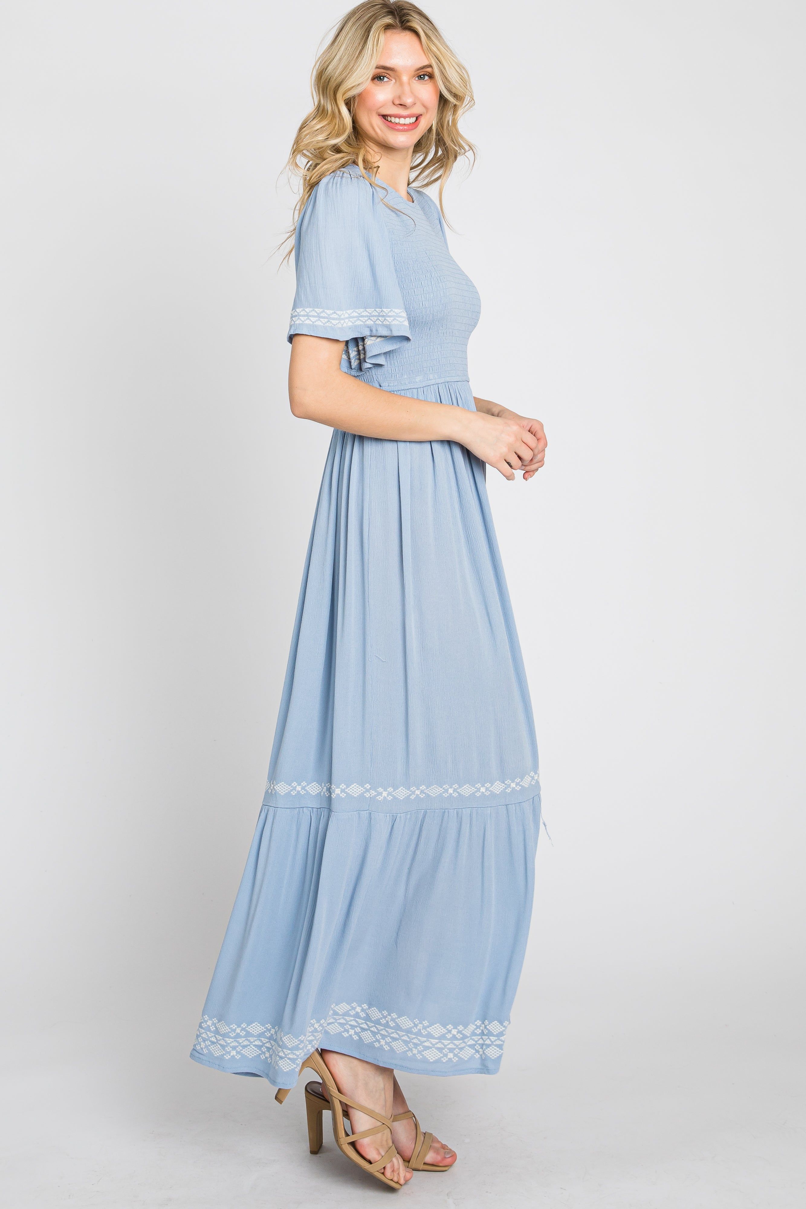 Light Blue Embroidered Accent Maxi Dress sold by Pinkblush product image thumbnail 3