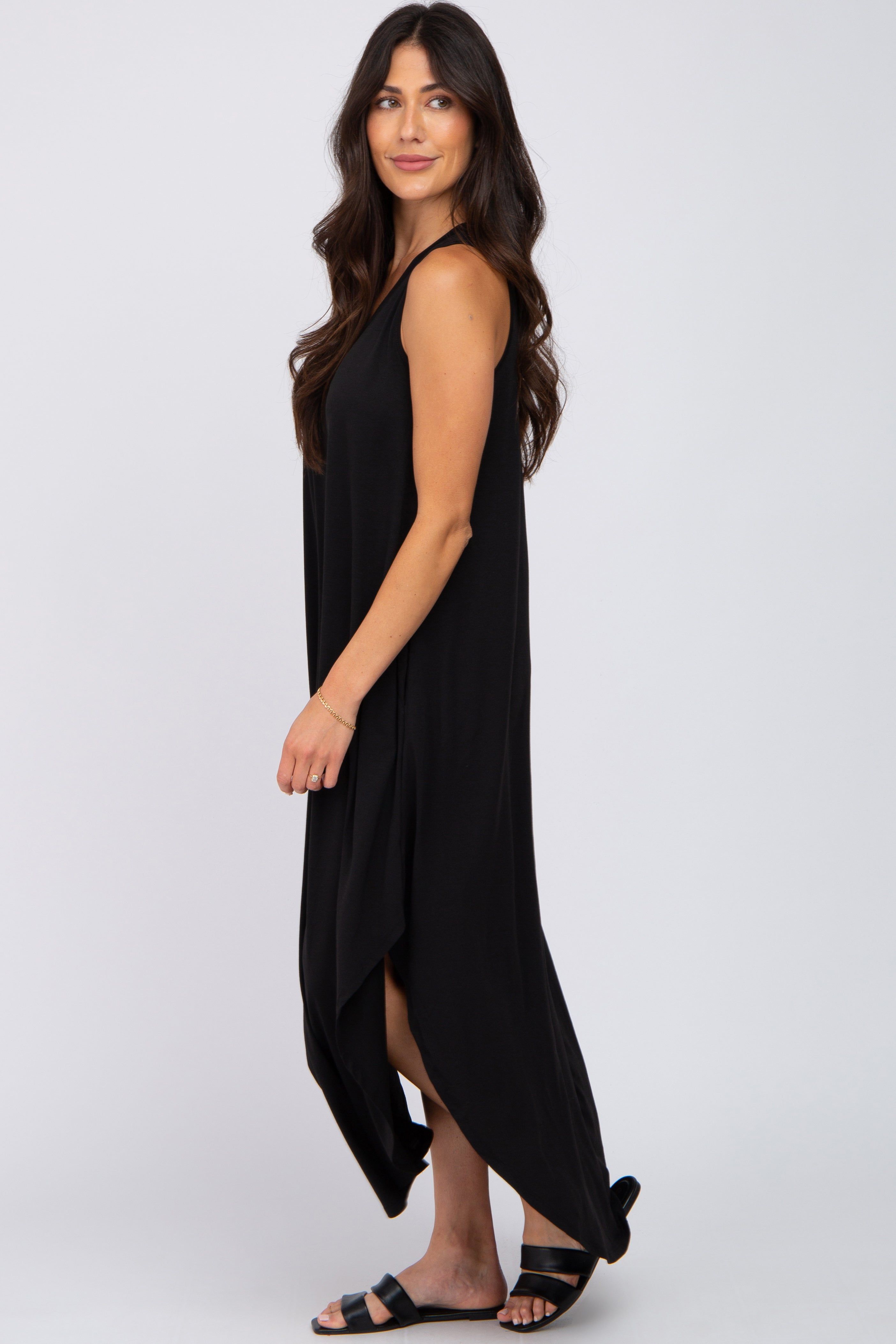 Black V-Neck Basic Maxi Dress sold by Pinkblush product image thumbnail 2