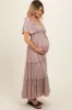 Mocha Crochet Lace Tiered Ruffle Maternity Maxi Dress sold by Pinkblush