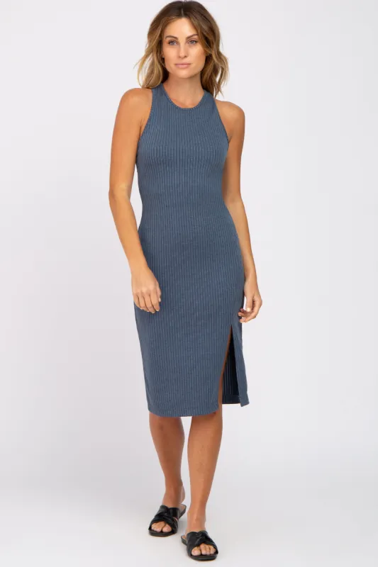 Blue Ribbed Cross Back Midi Dress sold by Pinkblush
