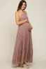 Mauve Ditsy Floral Tiered Maternity Maxi Dress sold by Pinkblush