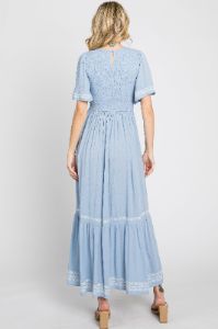 Light Blue Embroidered Accent Maxi Dress sold by Pinkblush