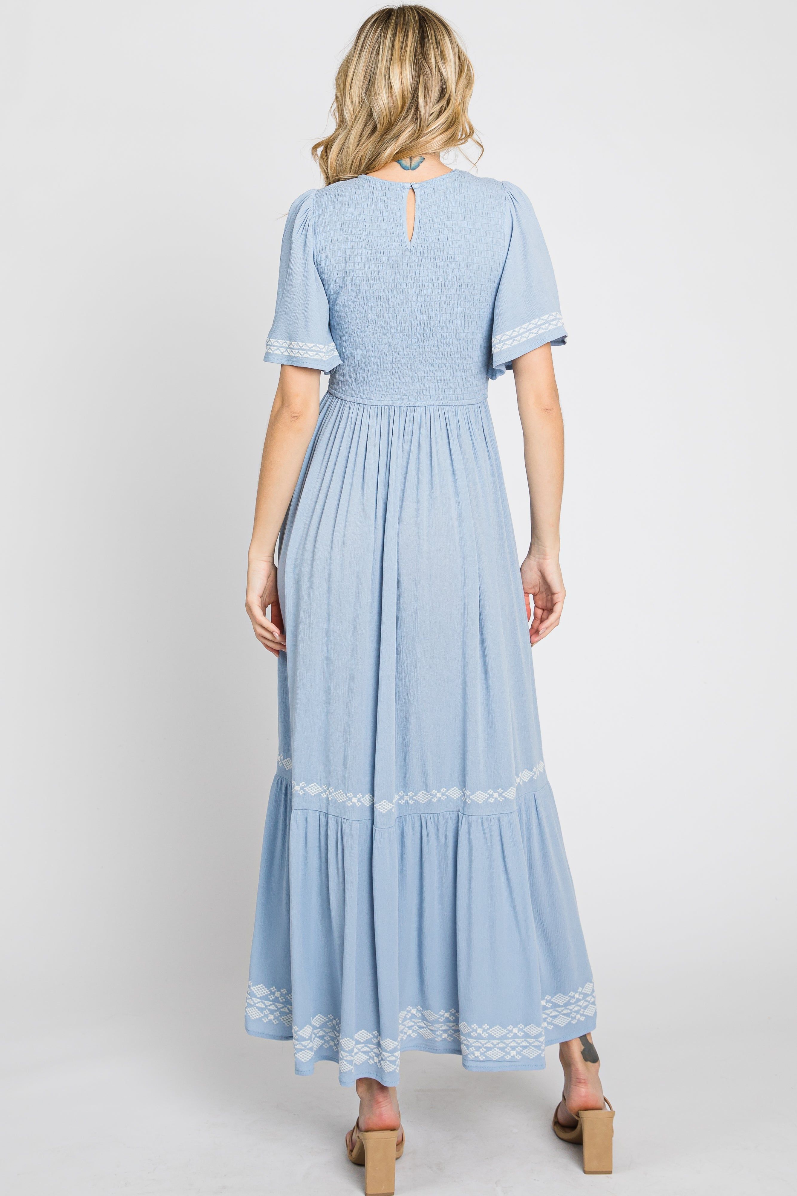 Light Blue Embroidered Accent Maxi Dress sold by Pinkblush product image thumbnail 4