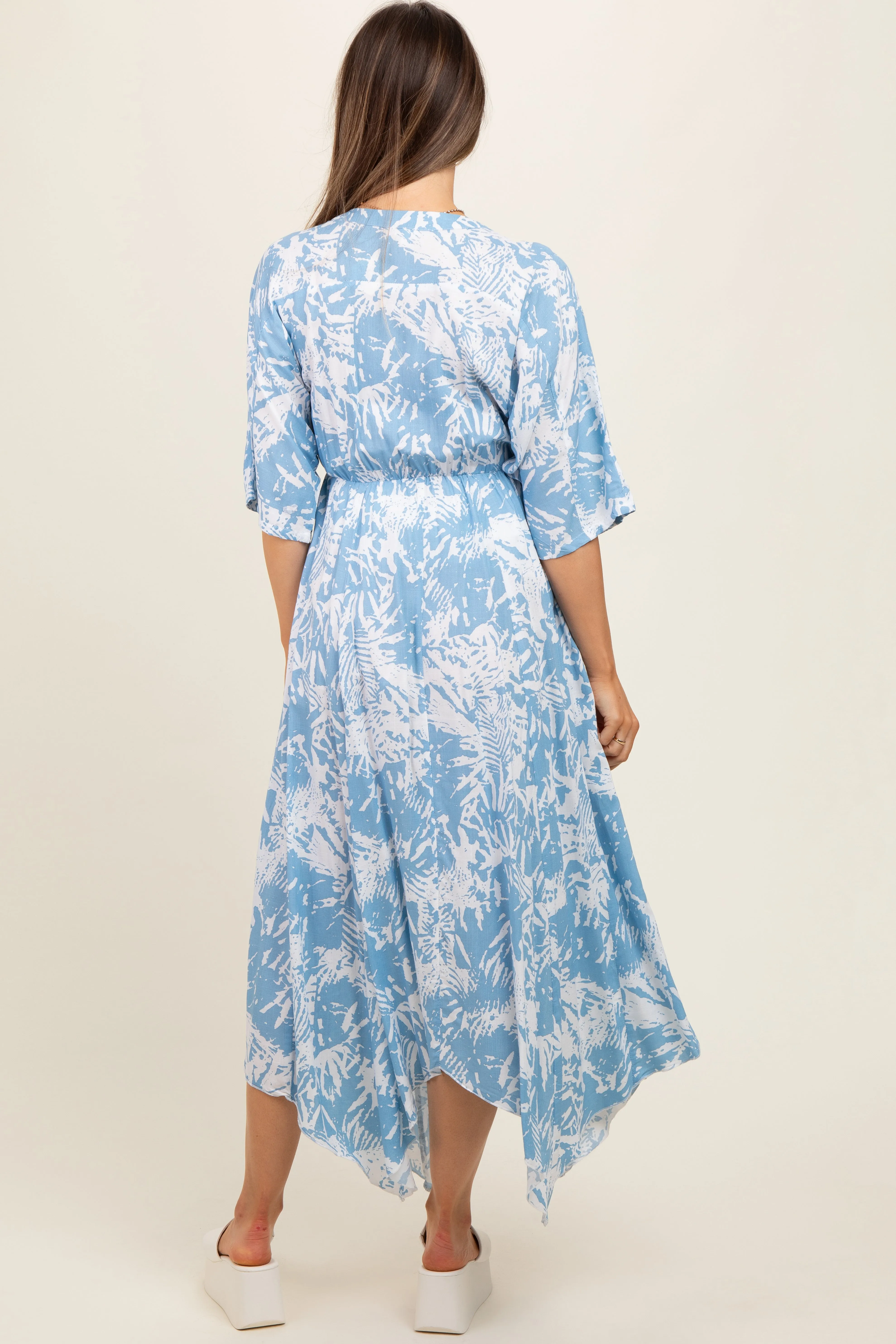 Blue Printed V-Neck Draped Maternity Maxi Dress sold by Pinkblush product image thumbnail 4