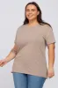 Mocha Solid Short Sleeve Plus Top sold by Pinkblush