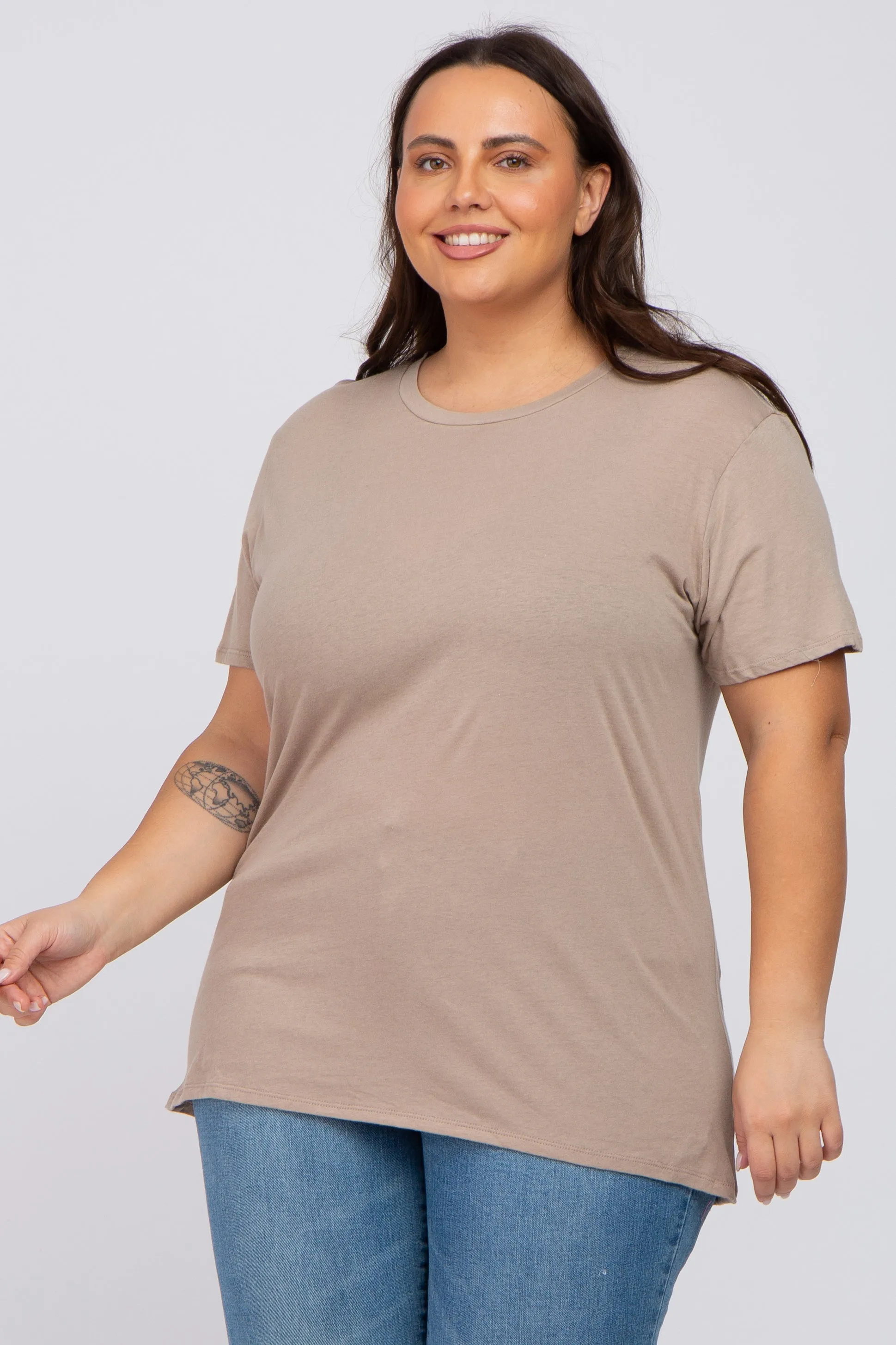 Mocha Solid Short Sleeve Plus Top sold by Pinkblush product image thumbnail 2