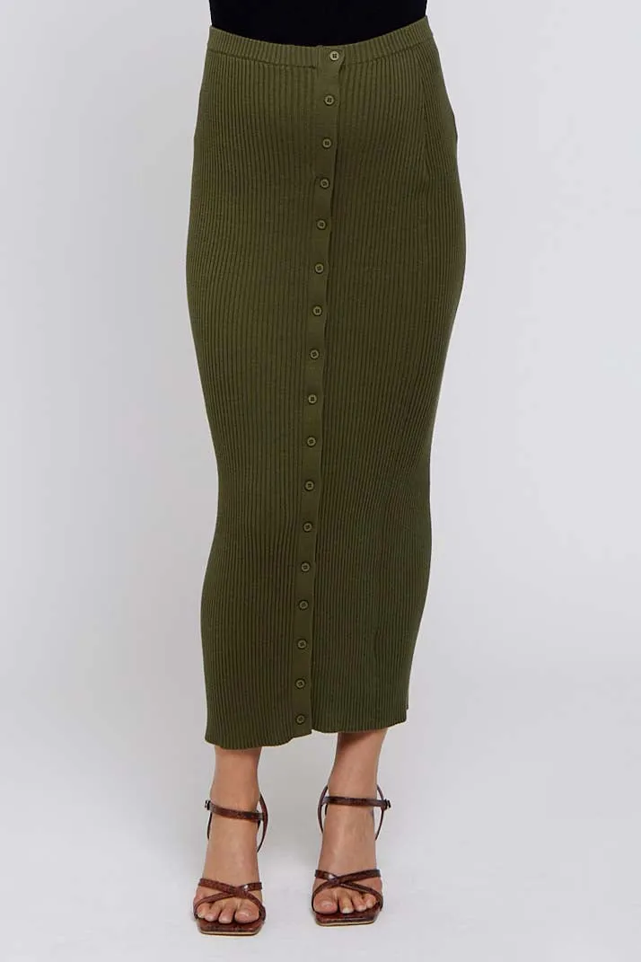 Olive Rib Knit Side Button Maternity Maxi Skirt sold by Pinkblush product image thumbnail 3