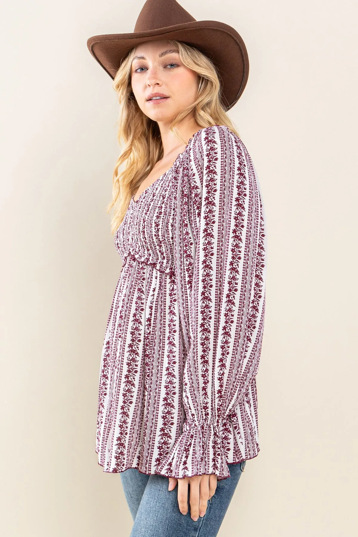 Burgundy Floral Long Sleeve Blouse sold by Pinkblush product image thumbnail 2