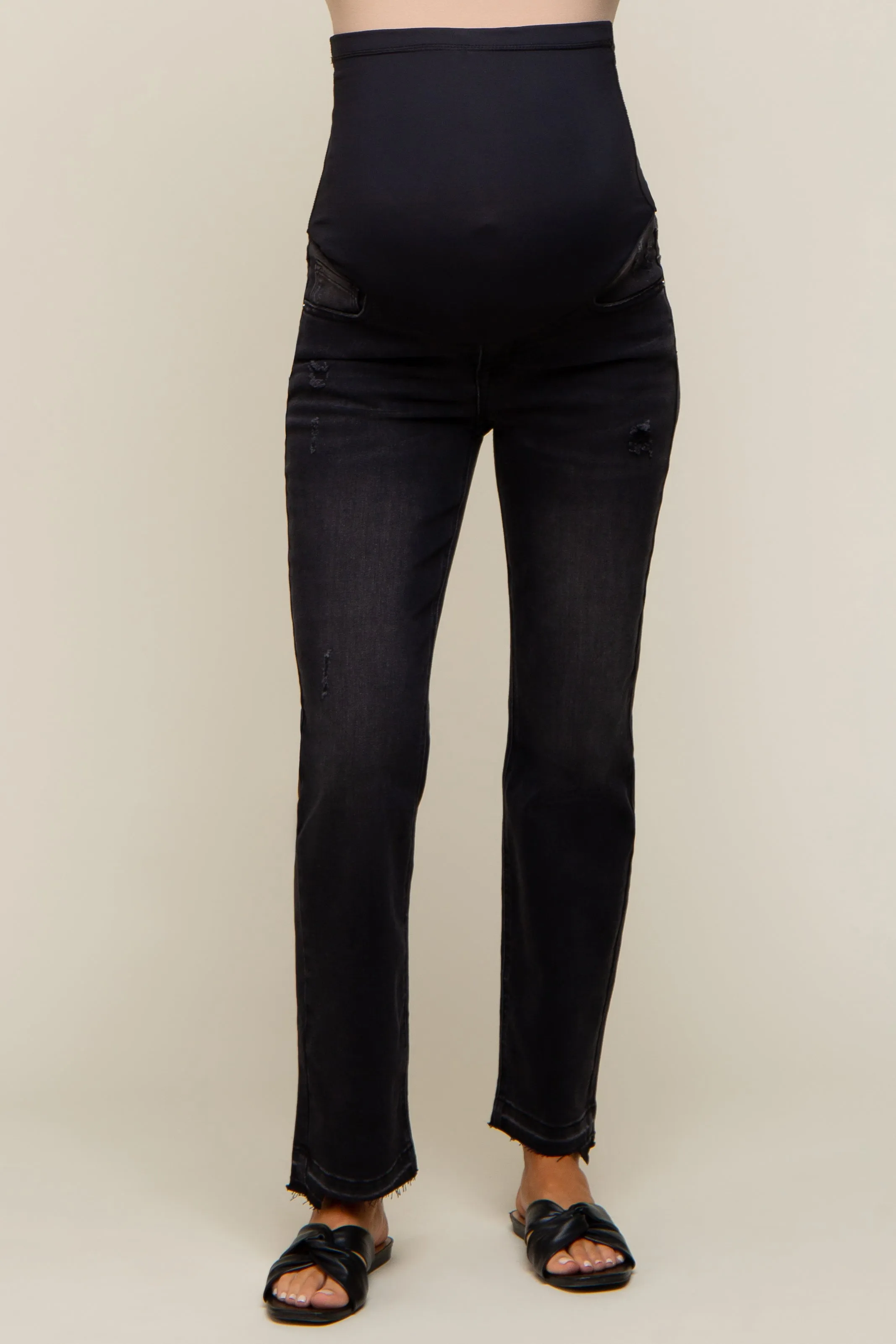 Black Distressed Raw Hem Maternity Jeans sold by Pinkblush product image thumbnail 3