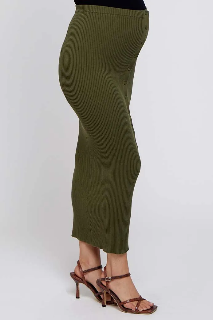 Olive Rib Knit Side Button Maternity Maxi Skirt sold by Pinkblush product image thumbnail 4