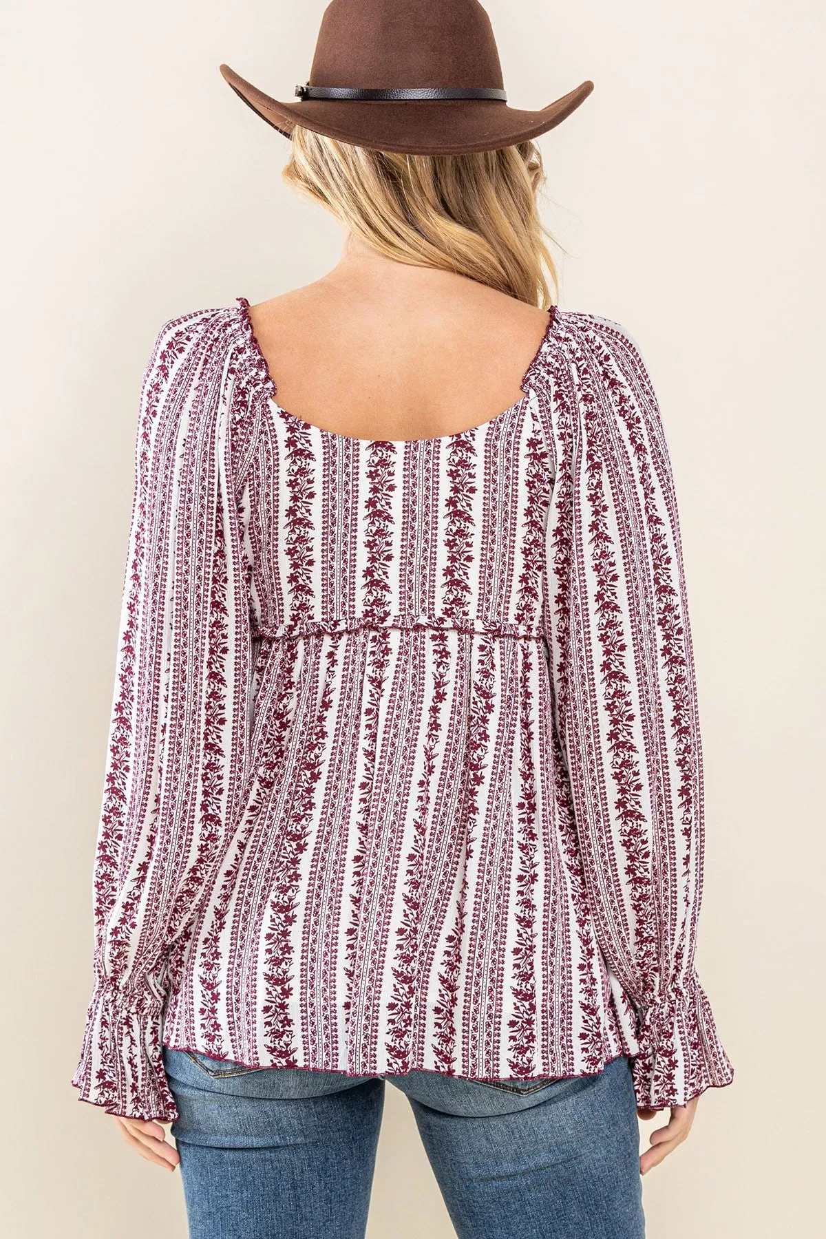 Burgundy Floral Long Sleeve Blouse sold by Pinkblush product image thumbnail 3